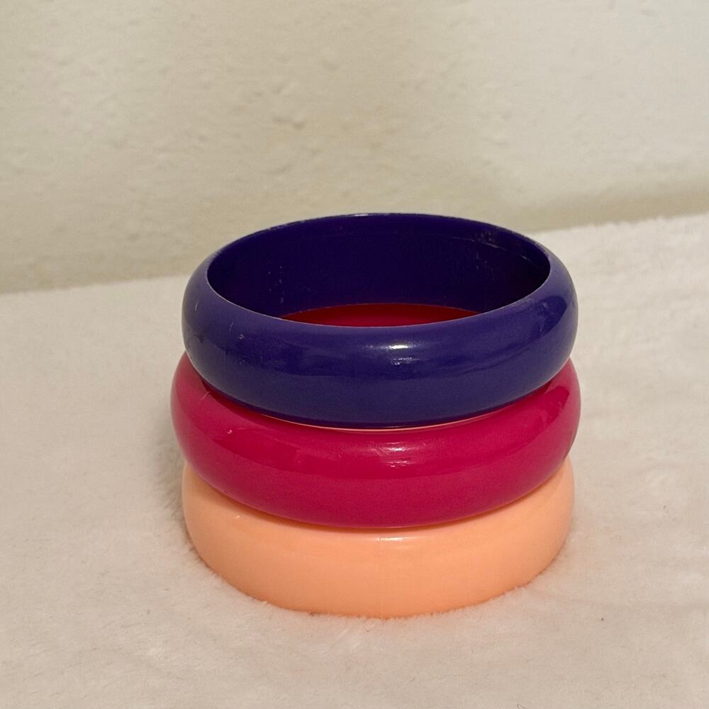 Vintage Chunky Domed Bangle Bracelet Stack Purple Pink Orange Lot of 3